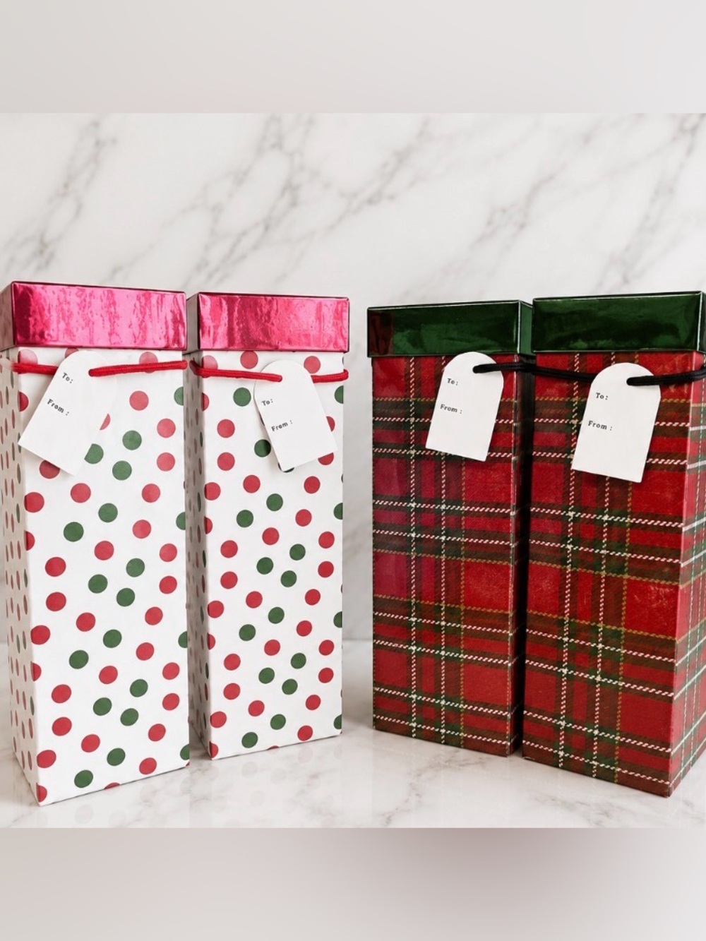 Set of 4 Festive Holiday Wine Gift Boxes – Red & Green-NWT
